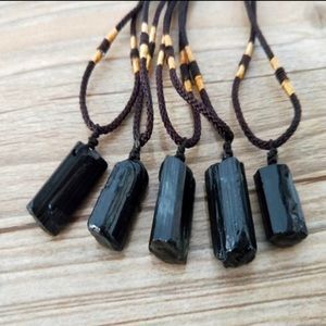 1pc Trendy Black Tourmaline Stone Necklace Crystal Gem Specimen Unisex.